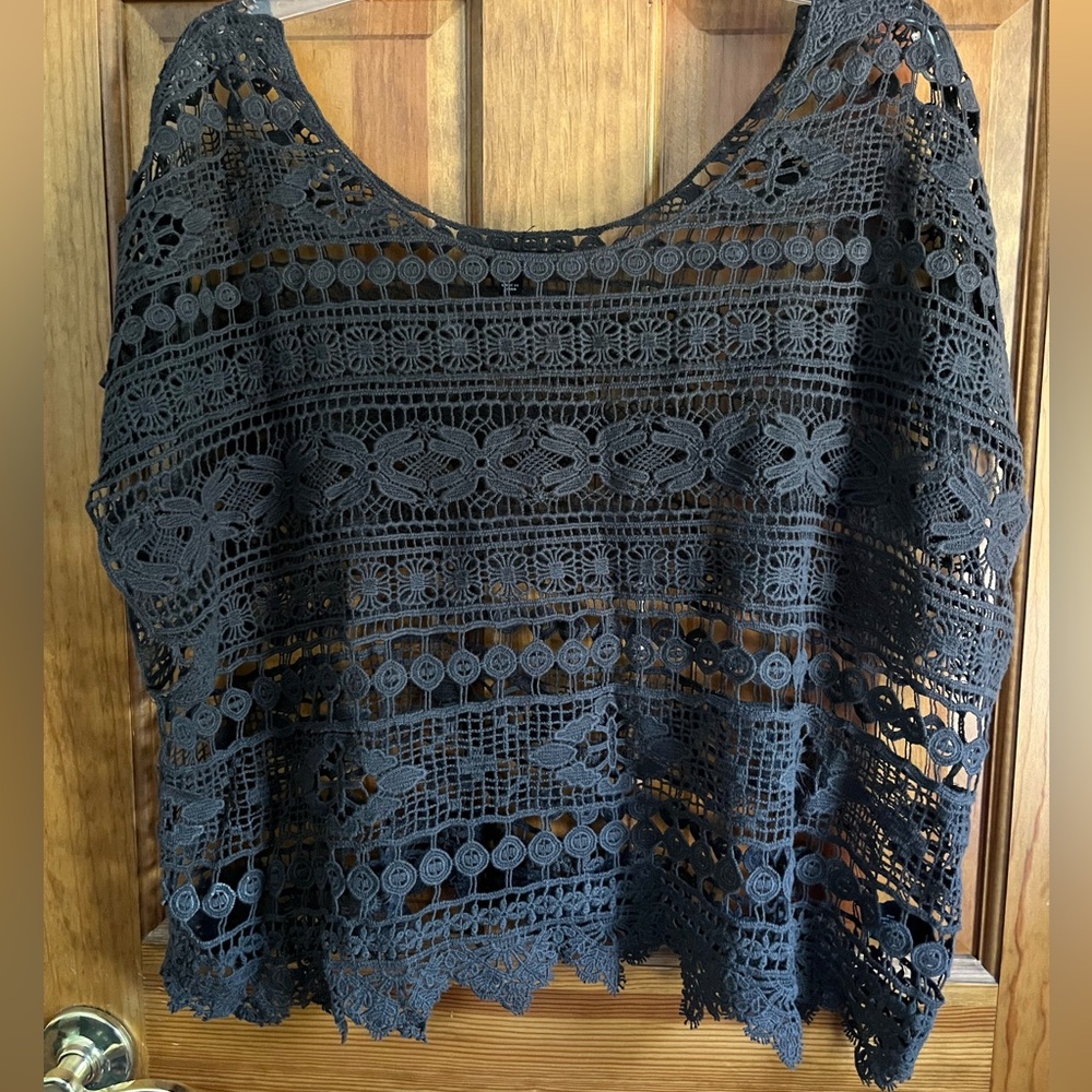 Lane Bryant Elegant Dark Brown Crochet Top